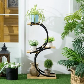 Outsunny Suport de plante cu 4 rafturi, lemn masiv, rezistent la intemperii, 46 cm x 25 cm x 91 cm, Negru + Natural | Aosom Romania