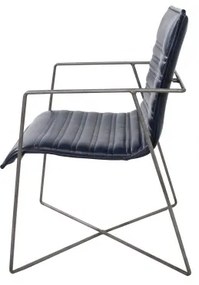 Scaun dining, albastru, din piele naturala si metal, Saint-Tropez