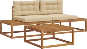 vidaXL Set de canapele de exterior cu pernă 3 Bucată Natural și Bej