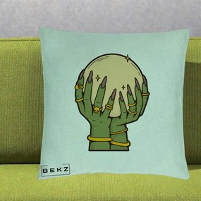 Perna Decorativa Halloween Maini Vrajitoare cu Glob de Cristal, 40x40 cm, Verde Menta, Husa Detasabila, Perna Inclusa, BEKZ®