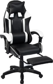 RESIGILAT- Scaun gaming, masaj în perna lombară, suport picioare, PU, Negru/Alb