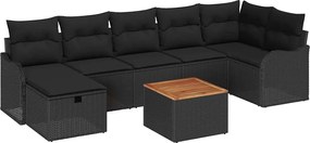 vidaXL Set de canapele pentru grădină cu pernă 8 pcs Negru poliratan