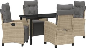 vidaXL Set de masă pentru grădină cu pernă 5 pcs Bej poliratan