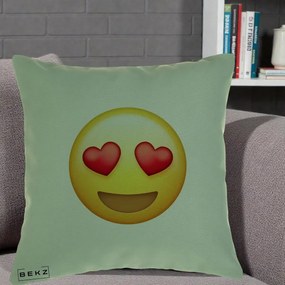 Perna Decorativa Emoji Inimi in Ochi, 40x40 cm, Verde, Husa Detasabila, Perna Inclusa, BEKZ®
