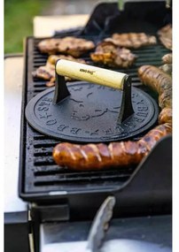 Presa din fonta pentru carne Kinghoff KH-1760, 22 cm, Maner din lemn, Negru/Lemn