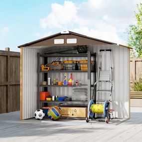 Outsunny Șopron de grădină exterior 2,42 m² 213x130x185 cm cu ușă culisantă, ventilație și kit de fundație, galben | Aosom Romania