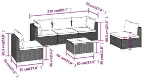 Set mobilier de gradina cu perne, 6 piese, gri, poliratan gri si antracit, 2x colt + 3x mijloc + masa, 1