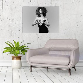 Tablou pe sticlă - Femeia în negru (70x50 cm)