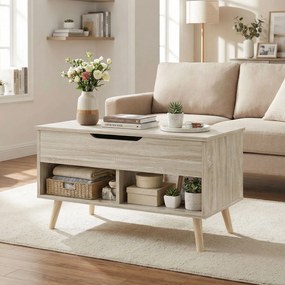 HOMCOM Masă de cafea rabatabilă, masă pentru living cu compartiment ascuns și rafturi deschise, 75 x 40 x 58 cm, lemn natural | Aosom Romania