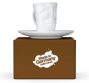 Ceașcă cu farfurie din porțelan pentru espresso, zâmbet 58products, 80 ml, alb