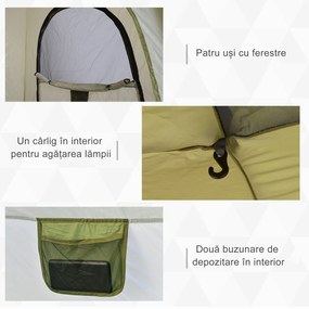 Outsunny Cort pentru Camping cu 2 Locuri, Cort cu Ușă, 3 Ferestre cu Plasă și Geantă pentru Transport, 240x240x199 cm, Verde | Aosom Romania