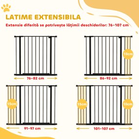 PawHut Poartă pentru Câine Extensibilă cu Deschidere Amplă, Poartă de Siguranță din Oțel și Plastic, 76-107x76 cm, Negru | Aosom Romania
