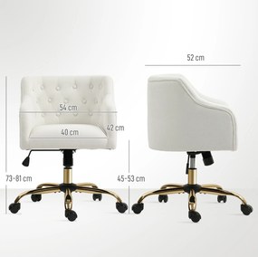 HOMCOM Scaun de birou tapițat, scaun pentru birou cu aspect de in, picioare aurii, reglabil pe înălțime, Bej | Aosom Romania