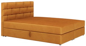Pat matrimonial Boxspring 140x200 cm Waller Comfort (muștar) (cu somieră și saltea). 1056368
