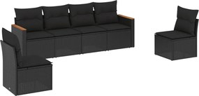 vidaXL Set mobilier de grădină cu perne, 6 piese, negru, poliratan
