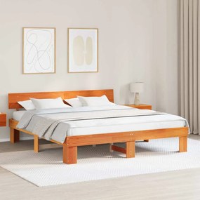 vidaXL Cadru de pat cu headboard Maro ceruit 180 x 200 cm Lemn de brad