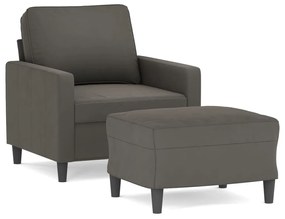 3153384 vidaXL Fotoliu canapea cu taburet, gri închis, 60 cm, catifea