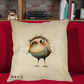 Perna Decorativa Pasare cu Penaj Zbarlit si Gene, 40x40 cm, Crem, Husa Detasabila, Perna Inclusa, BEKZ®