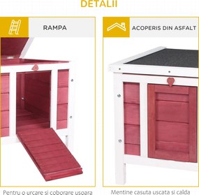 PawHut Colivă Lemn Exterior pentru Rozătoare, Acoperiș și Rampa Reglabilă, 42x51x43cm, Roșu | Aosom Romania