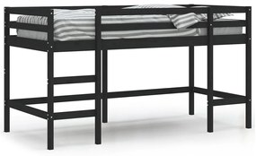 835897 vidaXL Pat etajat de copii cu scară, negru, 80x200 cm, lemn masiv pin