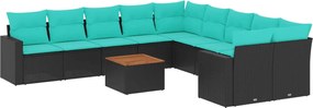 vidaXL Set canapele de grădină cu perne, 11 piese, negru, poliratan