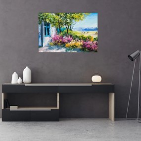 Tablou - Grădina din fața casei, pictură în ulei (90x60 cm)