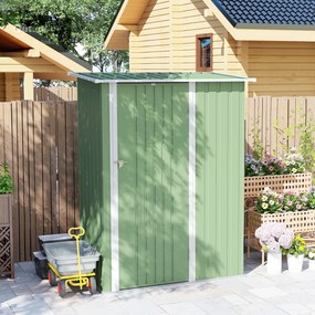 Outsunny Căsuță de Grădină 1.07m² din Oțel Galvanizat, Magazie pentru Unelte cu Ușă Blocabilă și Acoperiș Înclinat, 142x86x189 cm, Verde Deschis | Aosom Romania