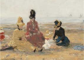 Tablou - Eugène Boudin, On the Beach, Trouville, reproducere (70x50 cm)