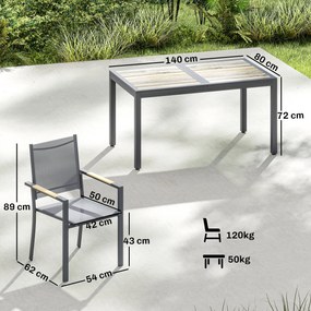 Outsunny Set Mobilier de Grădină 7 Piese Masă Aspect Lemn 6 Scaune Suprapuse din Textilenă 140x80x72cm Gri | Aosom Romania