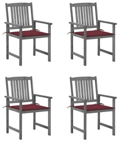 vidaXL Scaune de grădină cu perne, 4 buc., gri, lemn masiv acacia