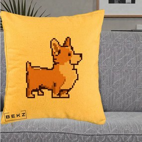 Perna Personalizata Corgi Pixel Art, 40x40 cm, Galben, Husa Detasabila, Perna Inclusa, BEKZ®