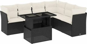 vidaXL Set canapele de grădină cu perne, 7 piese, negru, poliratan