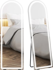 HOMCOM Oglindă de Podea Corp Întreg cu Lumină 150x50cm Arcuată fără Ramă 3 Temperaturi de Culoare Luminozitate Reglabilă Transparent | Aosom Romania
