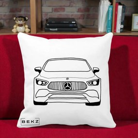 Perna Personalizata Mercedes-Benz Fata Linie, 40x40 cm, Alba Mata, Husa Detasabila, Perna Inclusa, BEKZ®