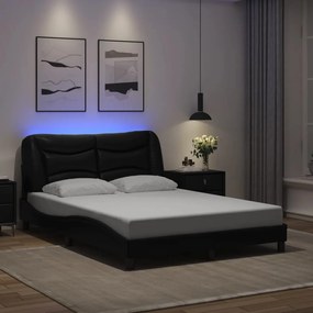vidaXL Cadru de pat cu lumini LED, negru, 140x190 cm, piele ecologică