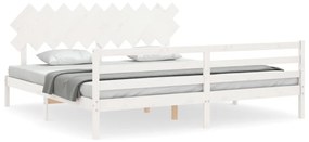 3195307 vidaXL Cadru pat cu tăblie 200x200 cm, alb, lemn masiv