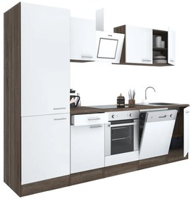 Mobilă de bucătărie Yorki 280, corp din stejar Yorki, față alb satinat cu element inferior al cuptorului, dulap cu raft