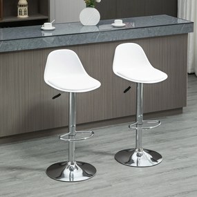 Set de 2 scaune de bar cu spatar si suport picioare, pivotante cu inaltime reglabila, 40x42x82-104cm, alb HOMCOM | Aosom Romania