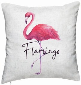 Perna Decorativa, Model Flamingo, 40x40 cm, Alb Murdar, Husa Detasabila, Burduf