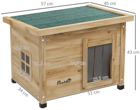 PawHut Casa pentru pisici adăpost exterior din lemn ridicată, cu acoperiș asfalt, fereastră, 57 x 45 x 43 cm galben | Aosom Romania