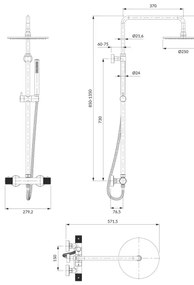 OMNIRES CT8044CR - Set duș CONTOUR cu baterie termostatică, crom lucios