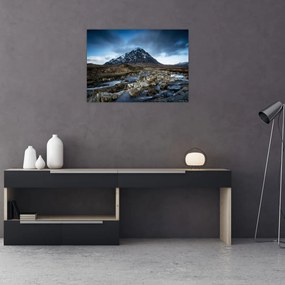 Tablou pe sticlă cu munții și tigrul (70x50 cm)