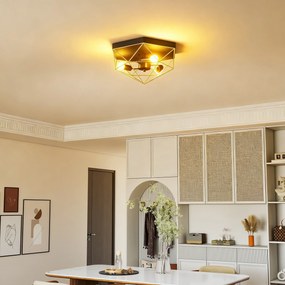 HOMCOM Lampă de Tavan Stil Industrial Geometrică cu 3 Suporturi E27 pentru Becuri LED, Negru și Auriu | Aosom Romania