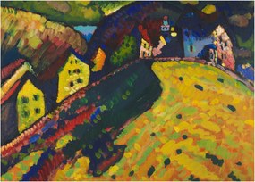 Tablou pe sticlă - Vasily Kandinsky, Houses at Murnau, reproducere (70x50 cm)
