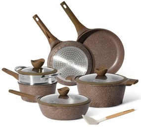 Set de oale si tigai Just Perfecto JL-26, 14 h, Acoperire din marmura, Inductie, Steamer, Accesorii, Maro