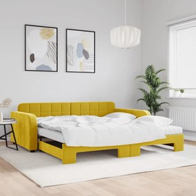 vidaXL Pat de zi cu extensie și saltea, galben, 100x200 cm, catifea