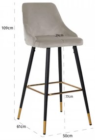 Scaun de bar tapitat Imani gri deschis