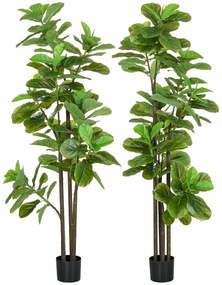 HOMCOM Set de 2 plante artificiale Figuier à feuilles de violon Ficus Lyrata înălțime 180cm cu ghiveci | Aosom Romania