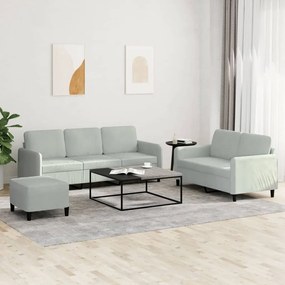 vidaXL Set de canapele, 3 piese, gri deschis, catifea