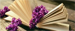 Tablou cu carte și floare violetă (120x50 cm)